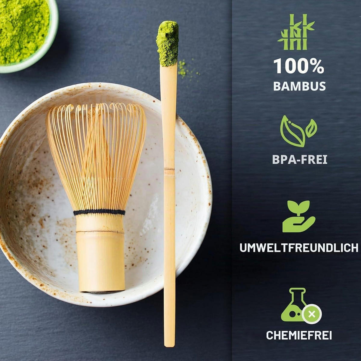 MATCHA Set 5-teiliges Set - Weiß, Naturmaterialien (11/1.5/22cm)