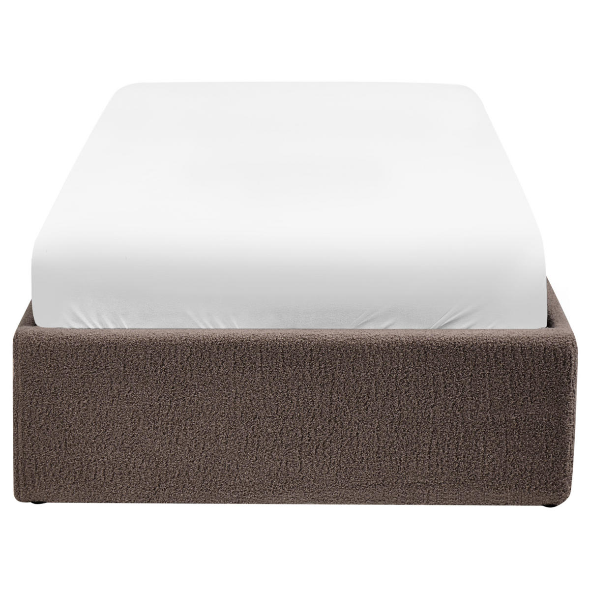 SÄNG med förvaring utan huvudgavel 90/200 cm bouclé taupe Dinan - Taupe, Textil (90/200cm) - Beliani