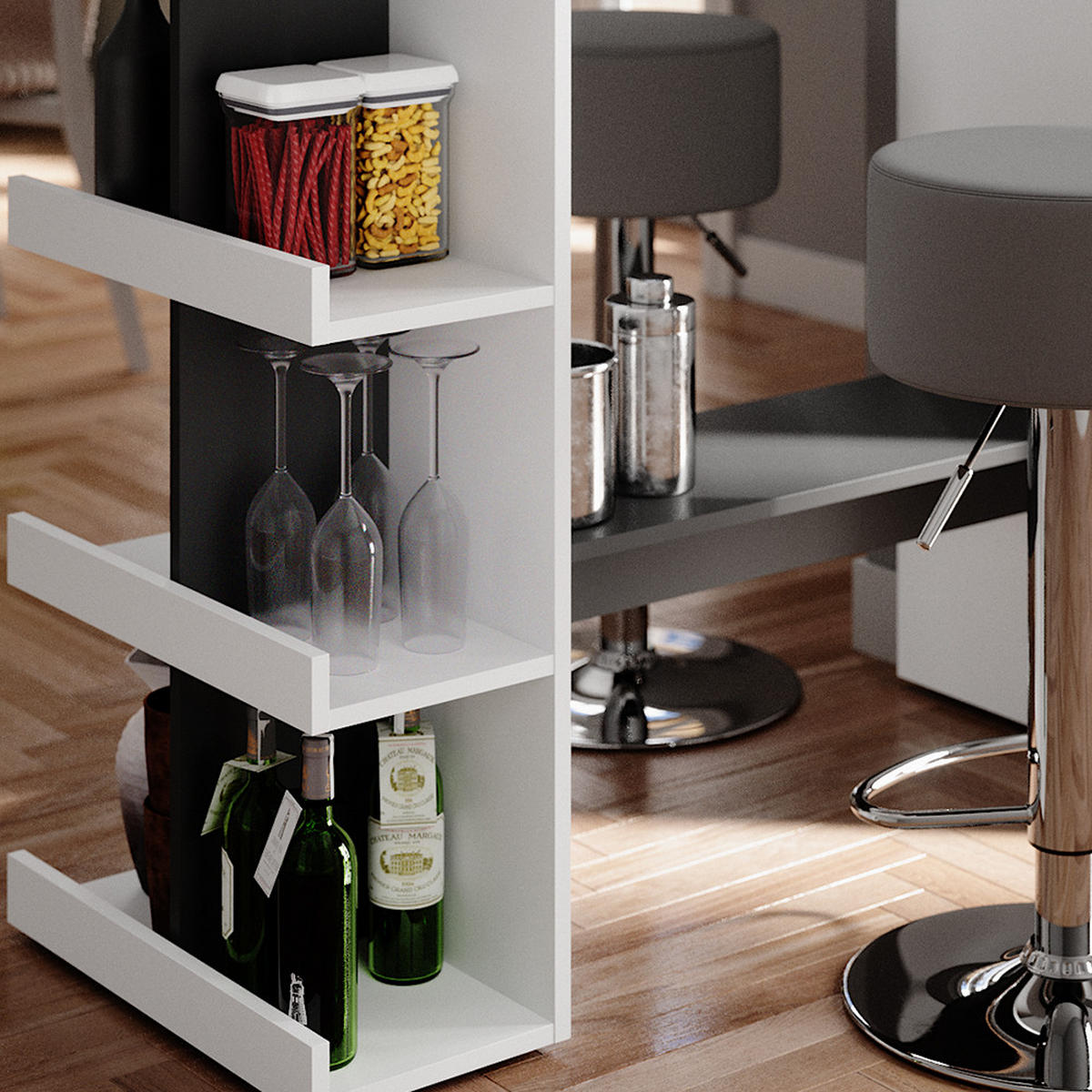 BARTISCH-SET Dana Weiß 108 x 50 cm mit 2 Barhockern - Anthrazit/Weiß, Holzwerkstoff (108/103/50cm) - Vicco
