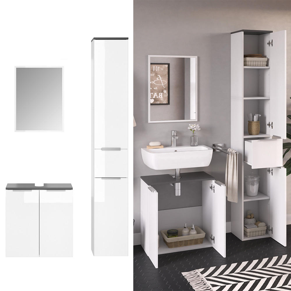 BADMÖBEL-SET Otis Weiß 3 Teile, mit Hochschrank - Weiß, Holzwerkstoff (58/60/33cm) - Vicco
