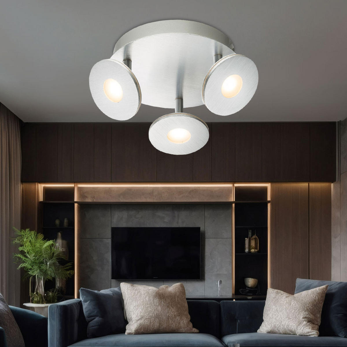 LED DECKENLEUCHTE Aluminium Silber gebürstet - Silberfarben, Metall (25/25/11.9cm) - Globo Lighting