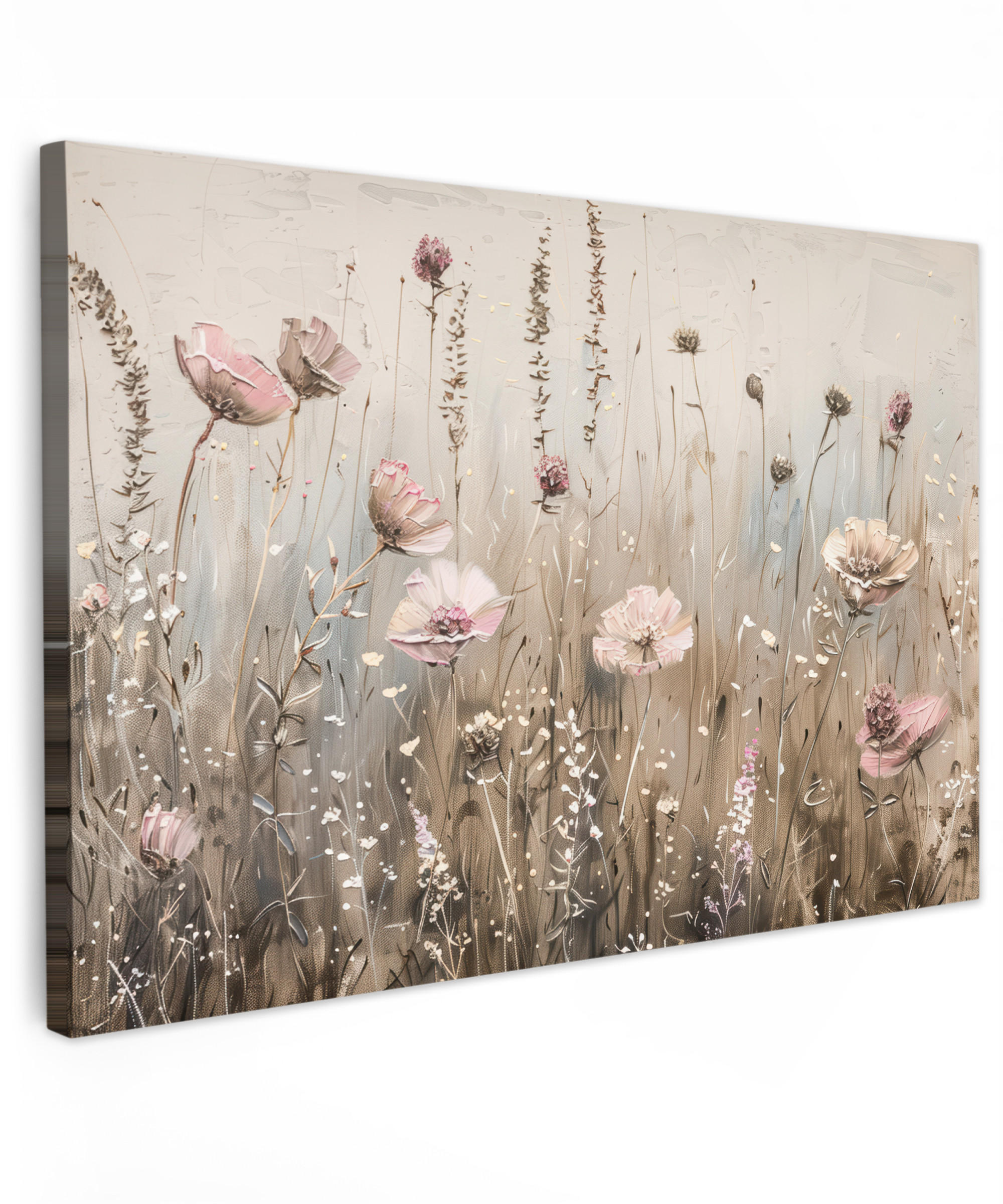 LEINWANDBILD Blumen - Rosa - Modern - Beige Wohnzimmer 120x80 cm - Beige, Textil (120/80cm) - MuchoWow