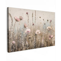 LEINWANDBILD Blumen - Rosa - Modern - Beige Wohnzimmer 120x80 cm - Beige, Textil (120/80cm) - MuchoWow