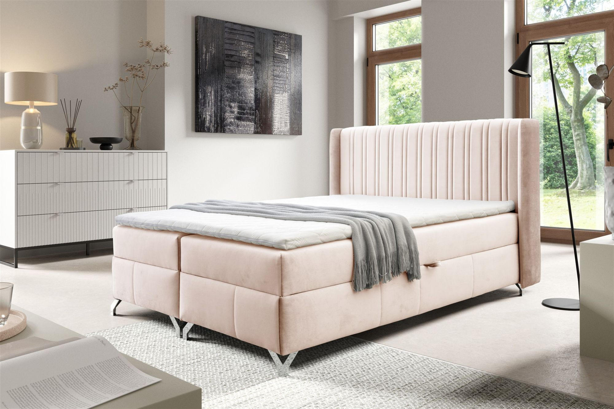 BOXBETT Damien - Creme, Holzwerkstoff/Textil (120/200cm) - Fun Möbel