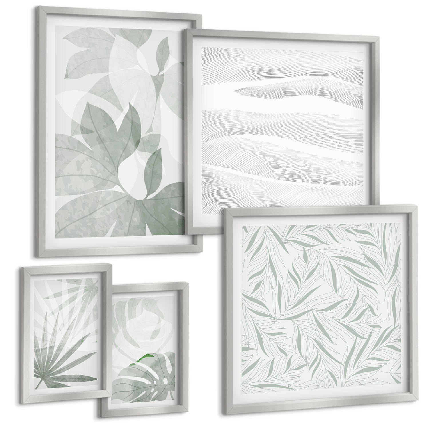 BILDER SET 5er Set - 50x50 cm & 20x30 cm & 40x60 cm Silberner Rahmen - Meeresarchitektur Griechenlands - Silberfarben, Kunststoff (40/60cm) - TULUP
