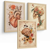 POSTER Set aus 3 Anatomie Mensch Drucke und Wandbilder mit Herz Gehirn und Schädel Vintage Floraler Stil Wanddekoration Größe Rahmenlos A4 - Klar, Papier (21/29.7/3cm) - Nacnic