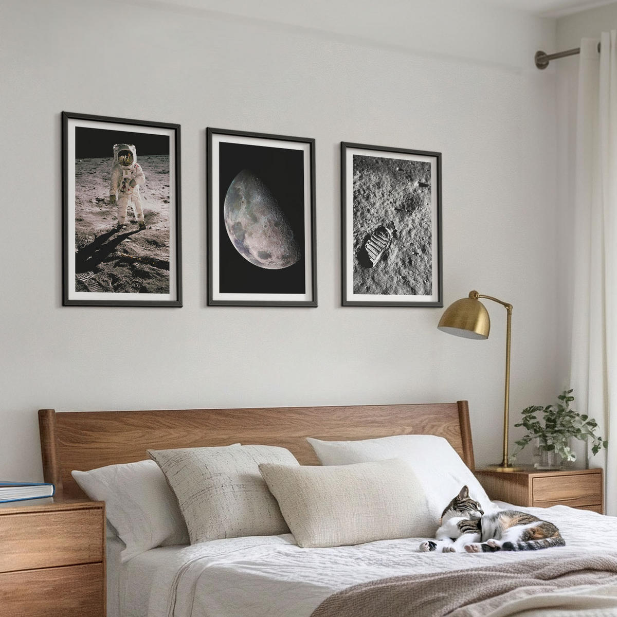 BILDER SET 3er Set - 40x60 cm Schwarzer Rahmen - Astronautenfoto vom Mond - Schwarz, Kunststoff (40/60cm) - TULUP