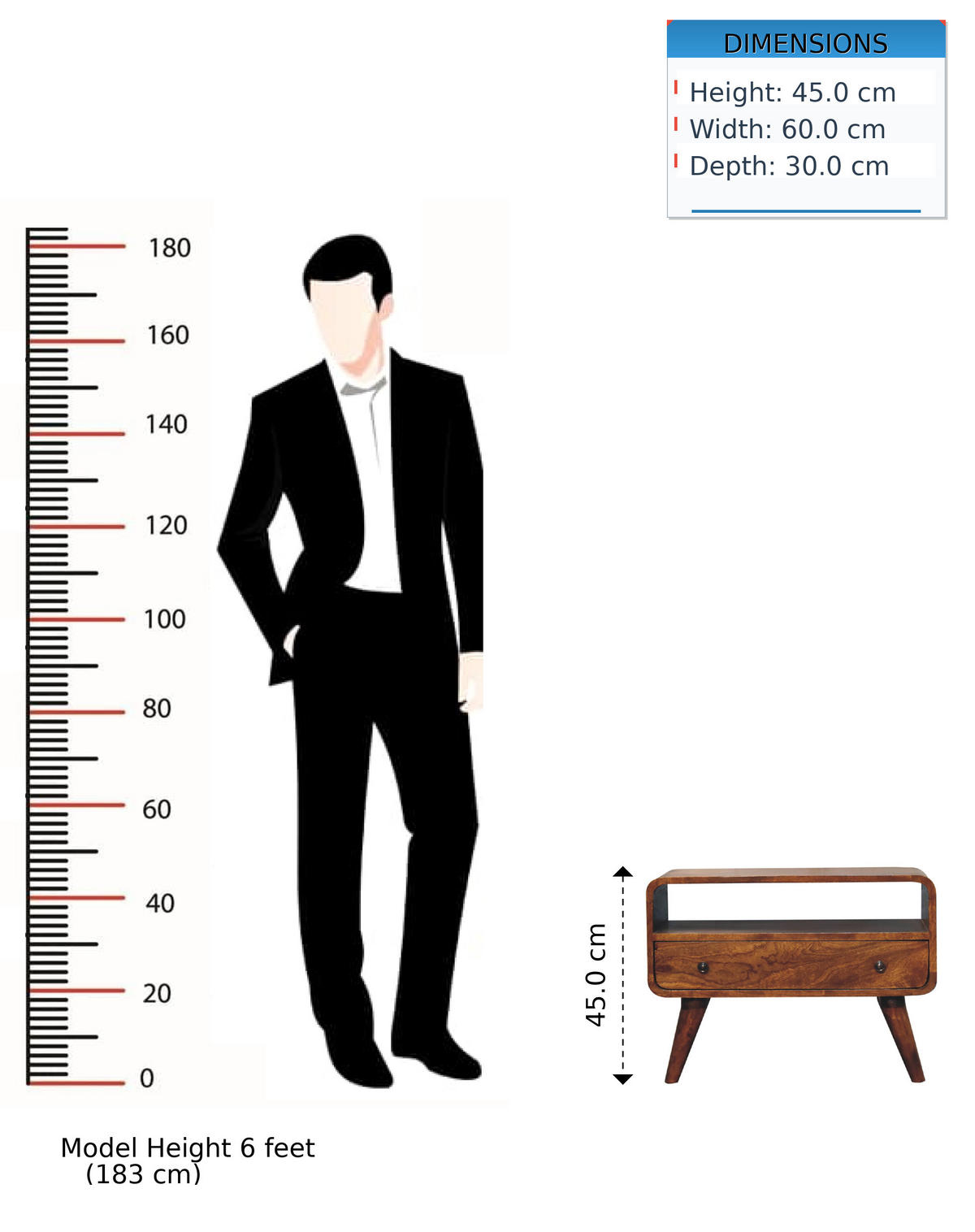LOWBOARD Mini mit gebogener Form, Braun - Messingfarben/Braun, Mangoholz/Holz (60/45/30cm) - Artisan Furniture