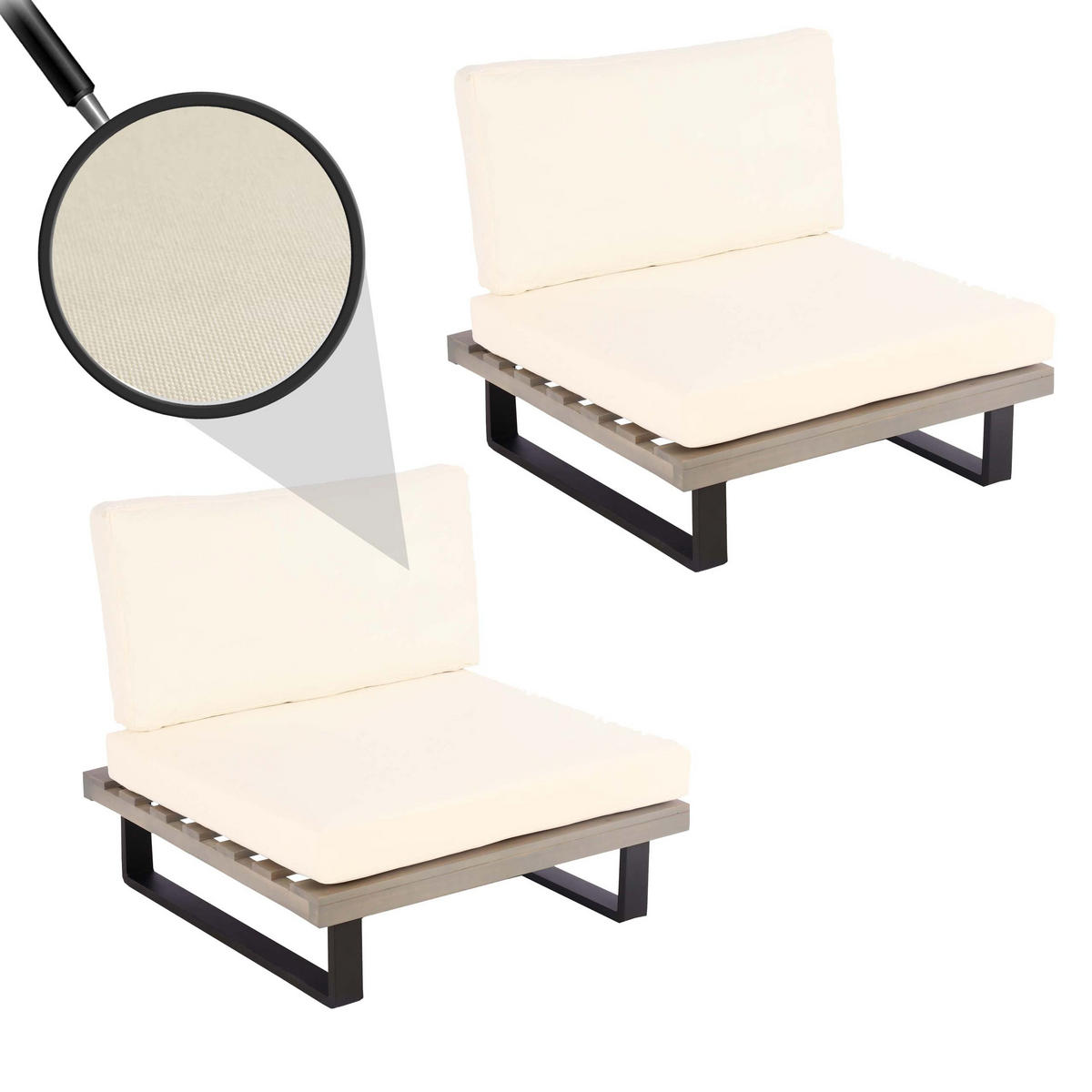 LOUNGESESSEL Garten 2er-Set Grau Cremeweiß - Grau, Metall (82/75/82cm) - PROREGAL