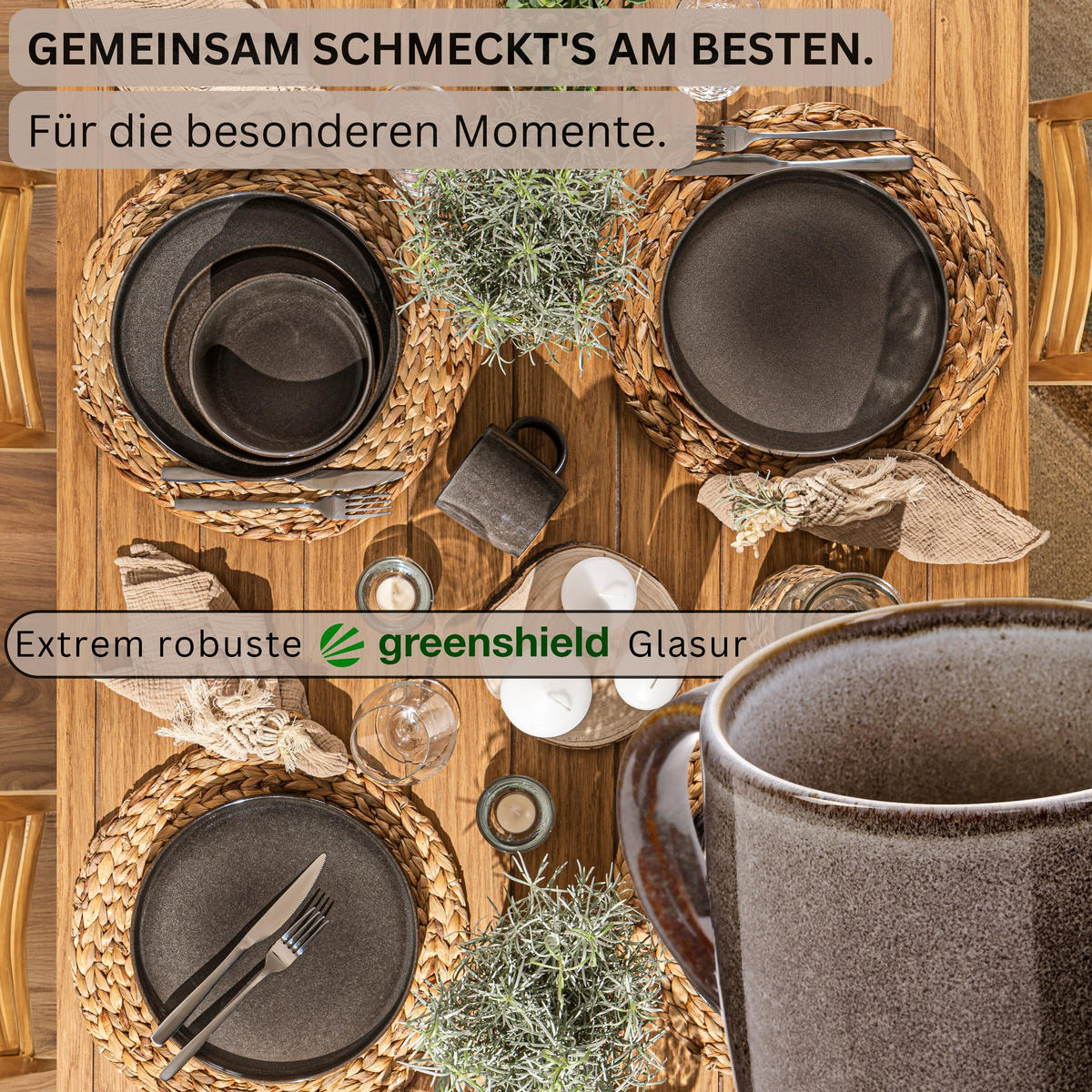 KAFFEEBECHER SET KAIRO GRAPHIT - 6 teilig aus Steingut - Braun, Keramik (0.4L) - Sänger