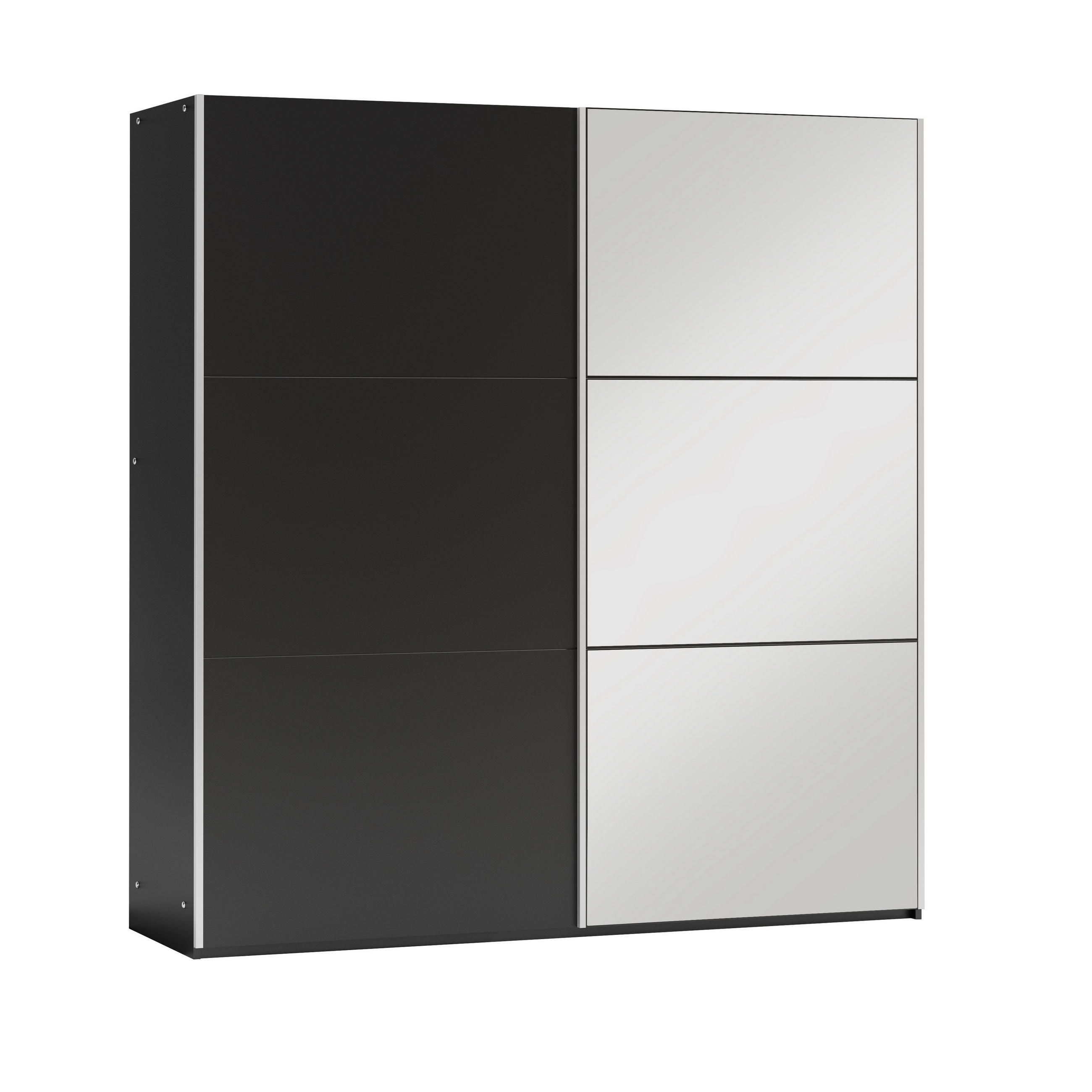 SCHWEBETÜRENSCHRANK IVERN 151/215/65 cm 2-türig mit Spiegel Schwarz - Schwarz, Holzwerkstoff (151/215/65cm) - MASSENO