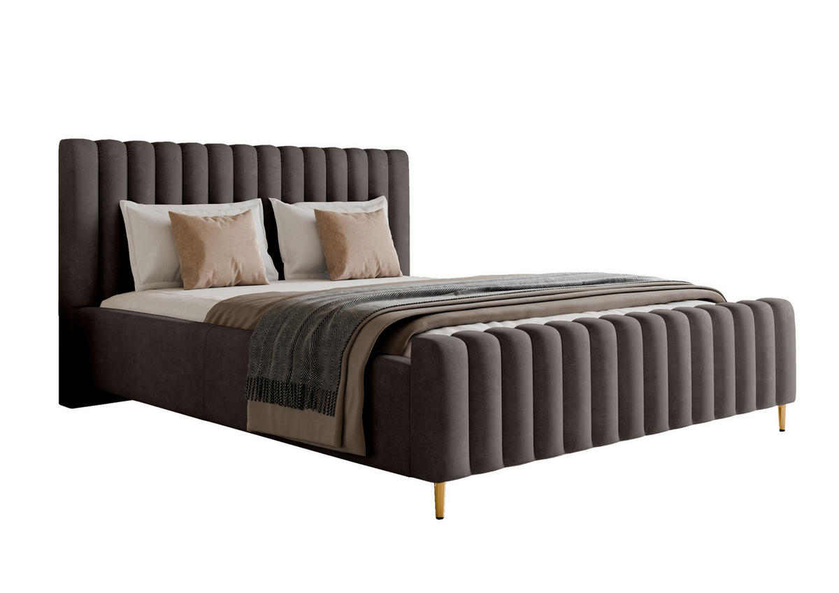 POLSTERBETT Lux Anthrazit 180x200 cm mit Stauraum, Kopfteil, Lattenrost, Goldenen Füßen, Stoff Amon - Anthrazit/Goldfarben, Holzwerkstoff/Kunststoff (180/200cm)