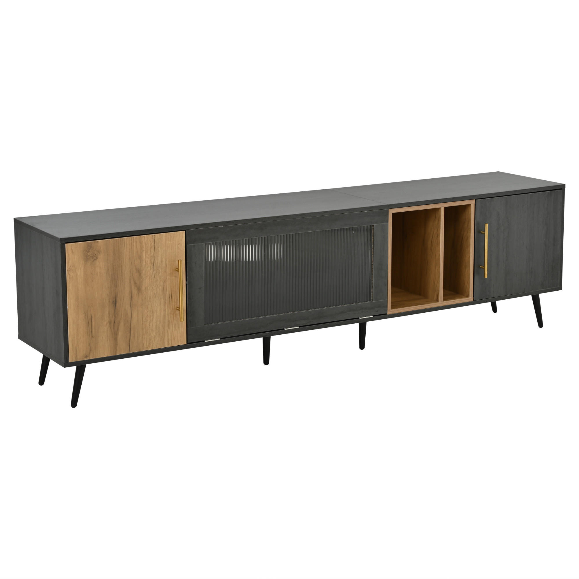 TV-SCHRANK in Grau/Braun mit 3 Türen und Kabeldurchführungen 200/40/55.5 cm - Grau, Holzwerkstoff (200/55.5/40cm) - Redom