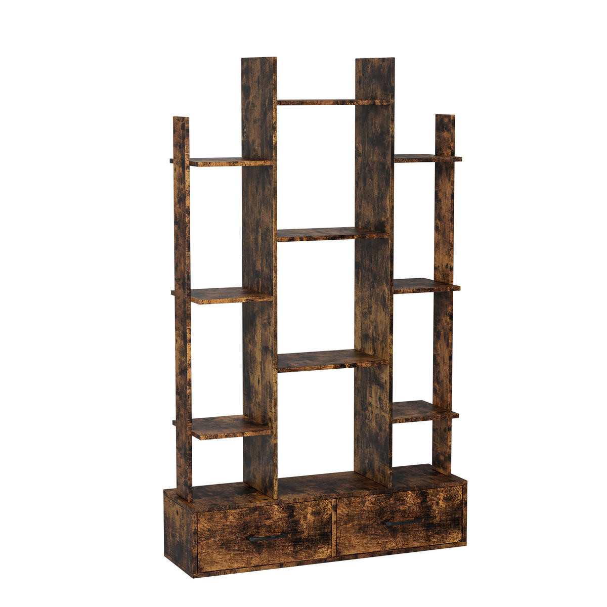 BÜCHERREGAL Dunkelbraun 12 Fächer 2 Schubladen 86/25/140 cm - Braun, Metall (86/140/24cm) - PANGIVO