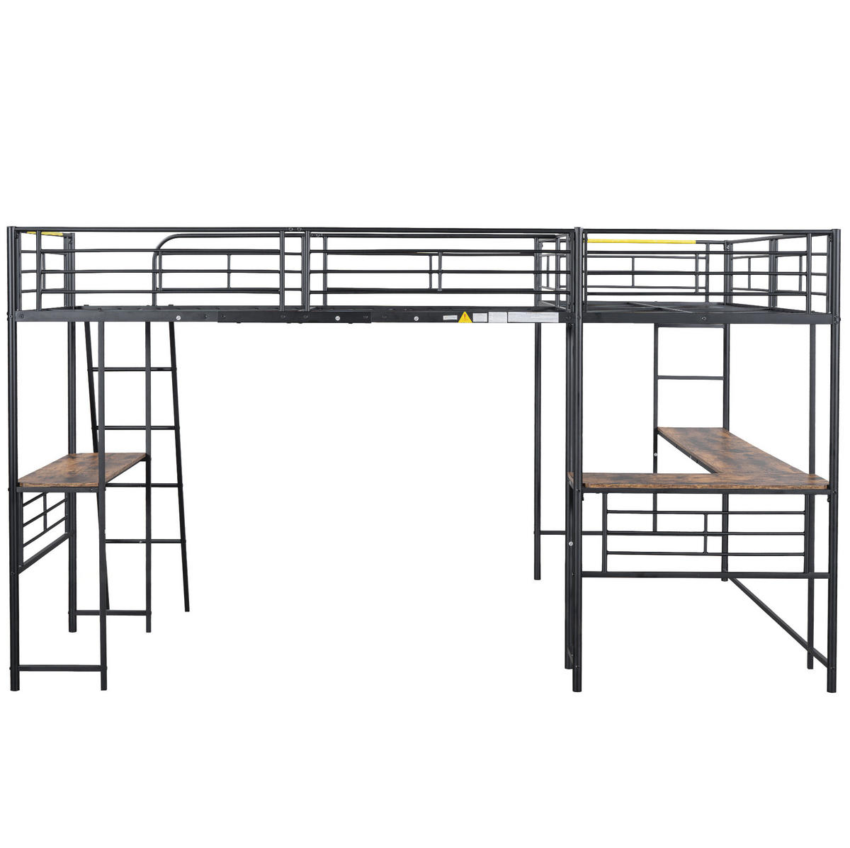 HOCHBETT 297,5/205,2/170 cm aus Metall und MDF mit Schreibtisch und Doppeltreppe Schwarz - Schwarz, Metall (90/200cm) - Modenvie