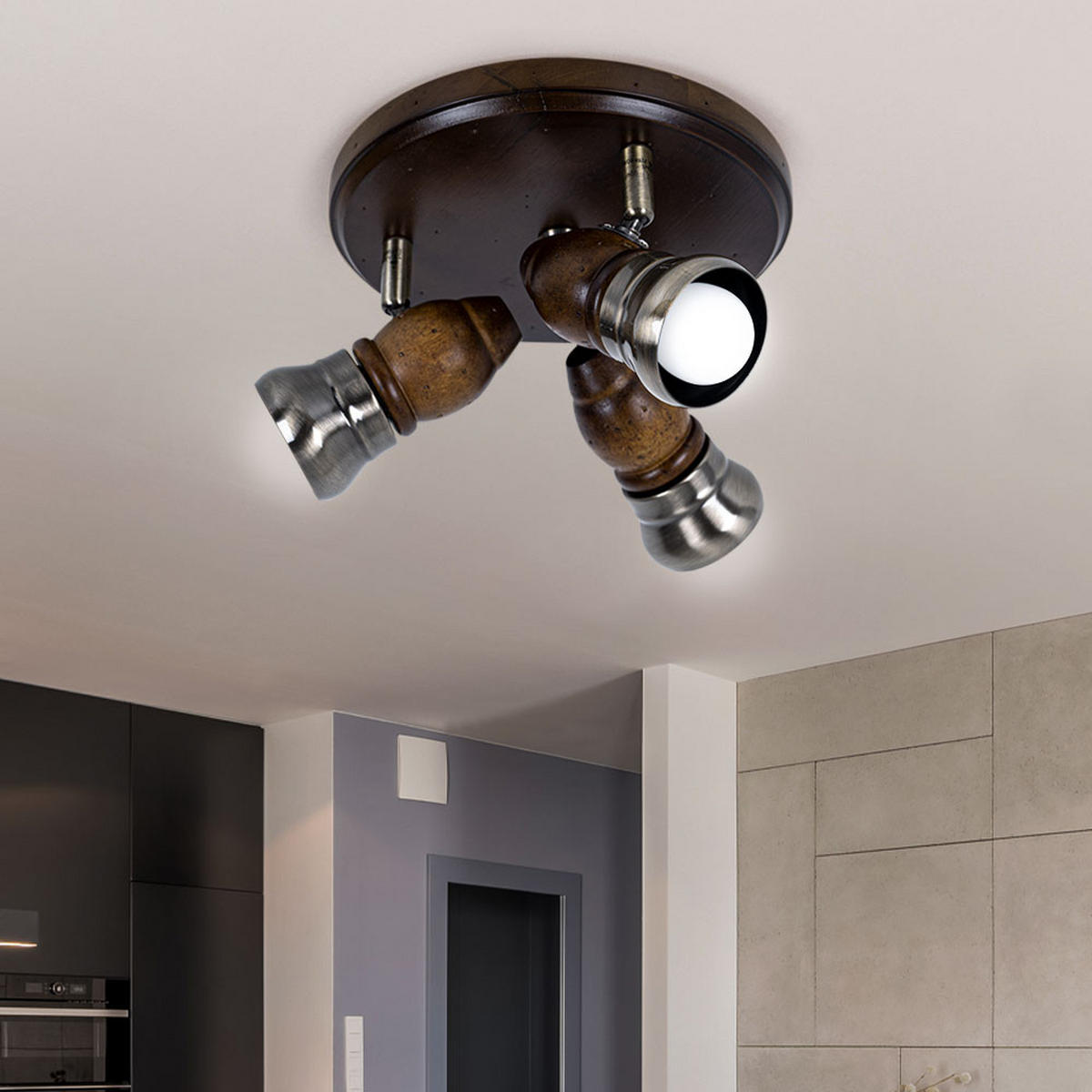 LED DECKENLEUCHTE Holzoptik Braun beweglich - Braun, Holz (7/7/13cm) - Globo Lighting