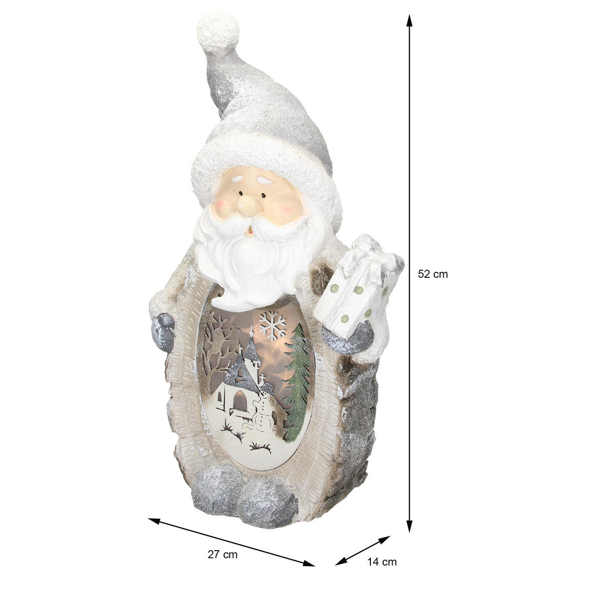 LED-WEIHNACHTSMANN DEKO FIGUR 52 cm Warmweiß batteriebetrieben für Innen - Grau, Kunststoff (14/52/27cm) - ECD-Germany