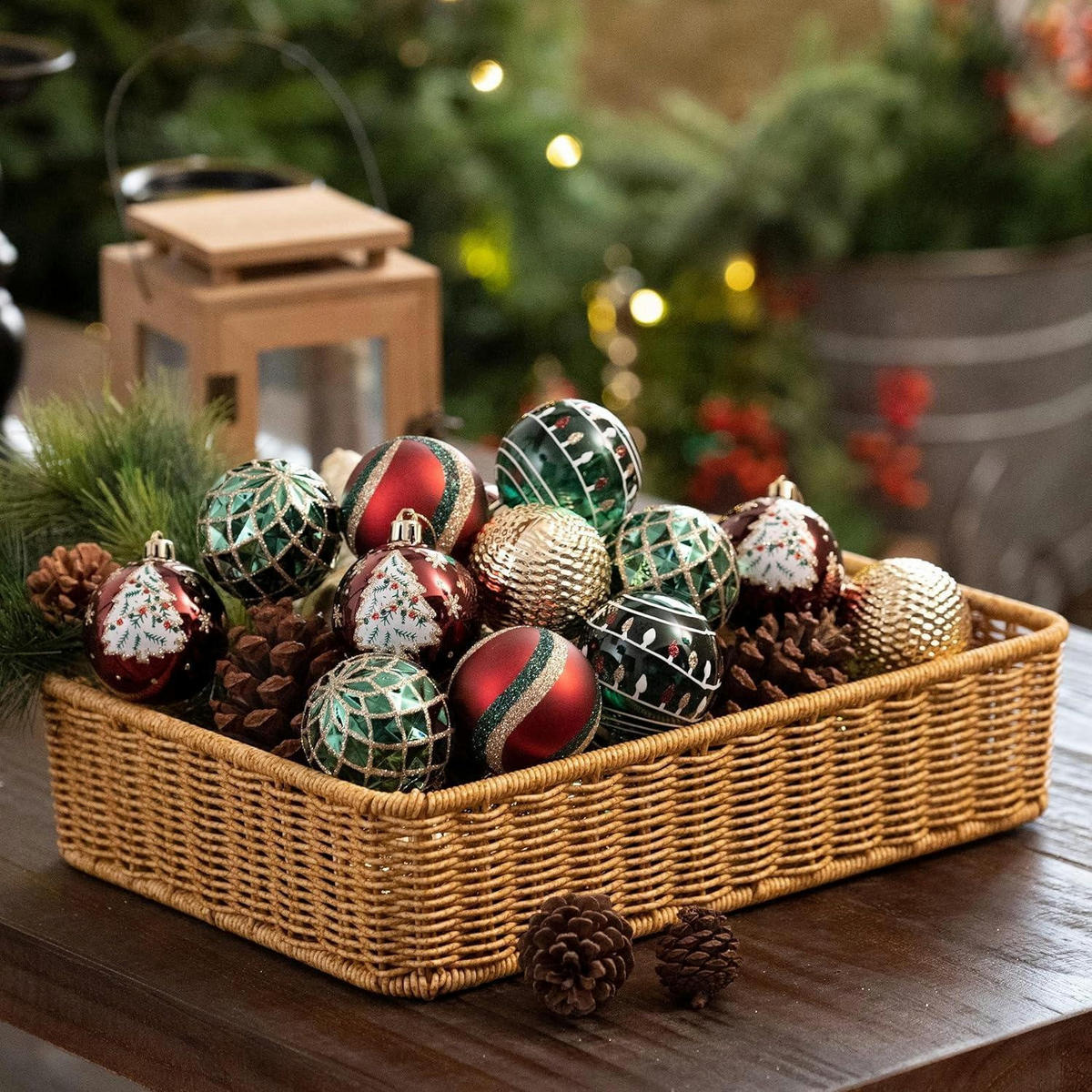 WEIHNACHTSKUGELN 16-teiliges Set 6 cm Rot Grün Gold - Multicolor, Kunststoff (6/6/6cm)