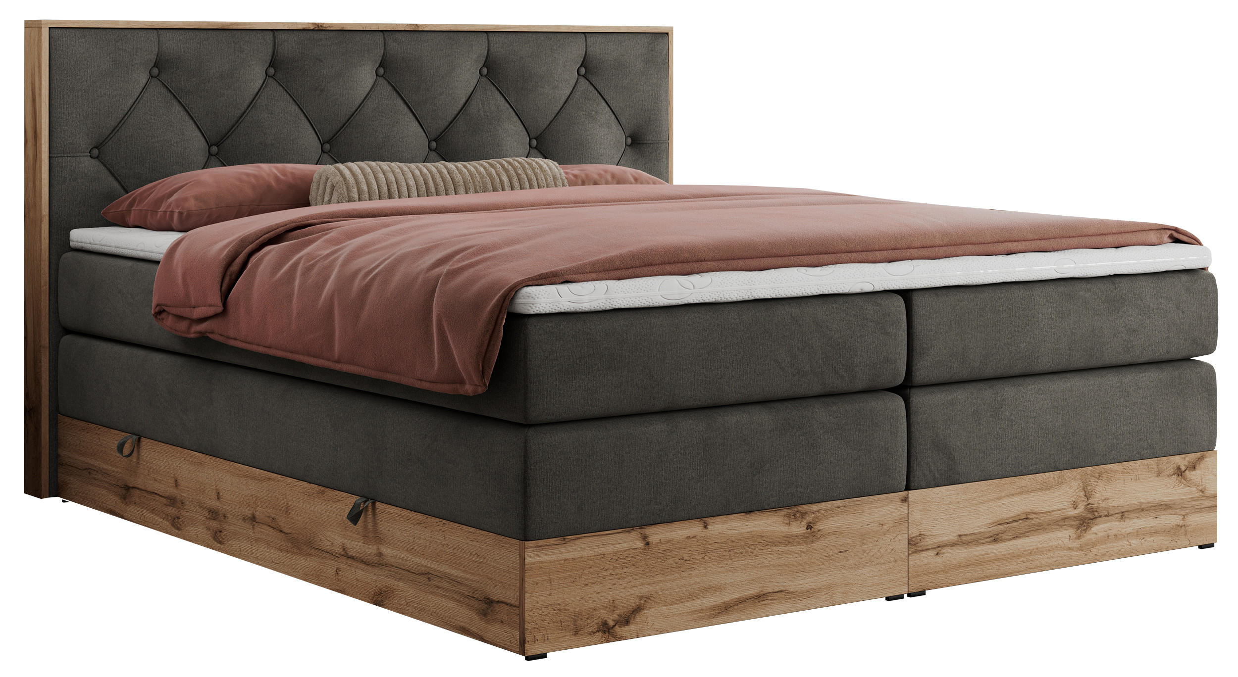 BOXSPRINGBETT VENETO KING 180/200 Dunkelgrau Velvet - H3 - Dunkelgrau, Holz/Textil (180/200cm) - MKS