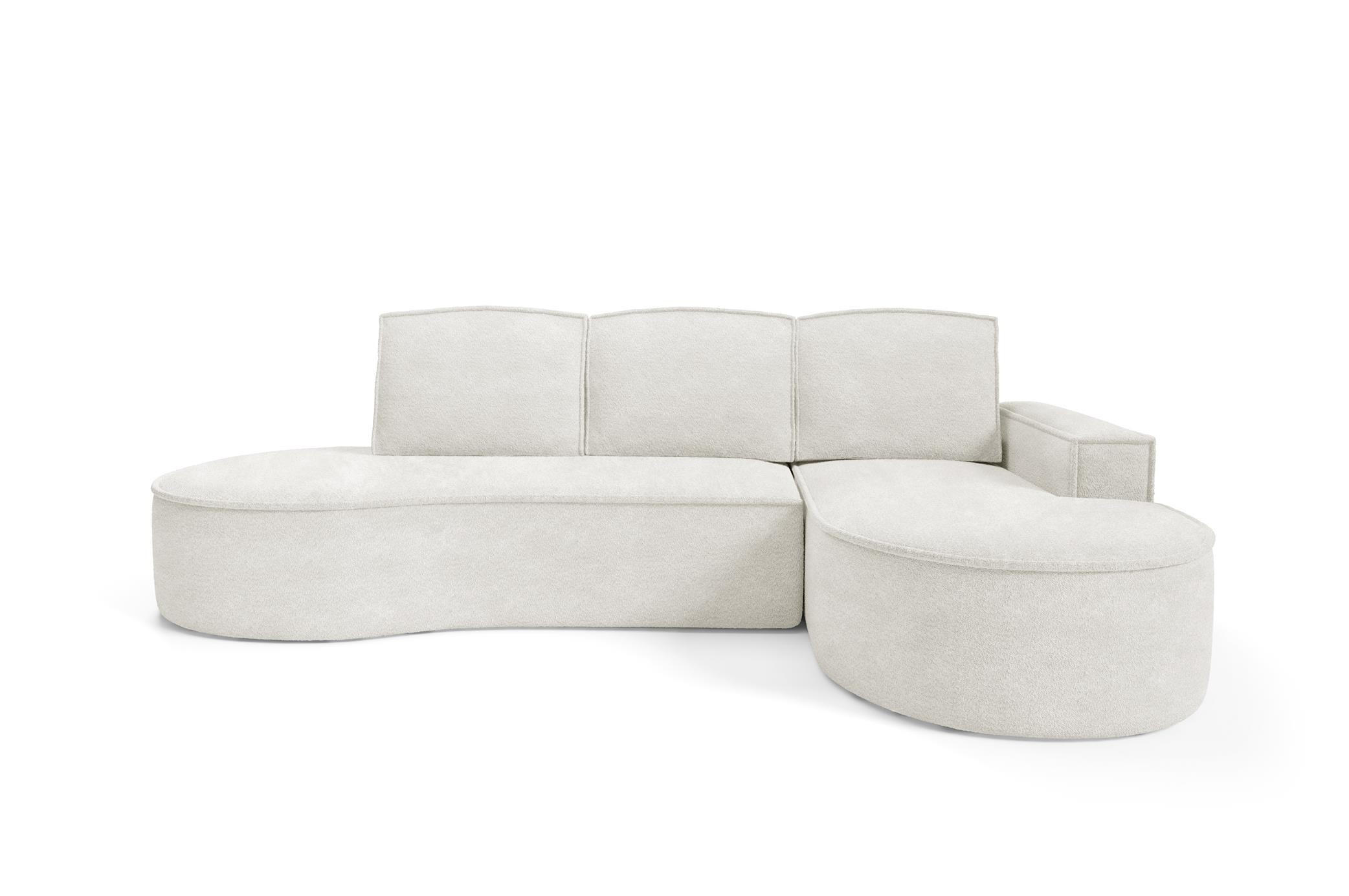ECKSOFA Flow Weiß, mit Schlaffunktion und Kissen in Abriamo Stoff, rechte seite - Weiß, Holzwerkstoff/Textil (277/157cm) - Bettso