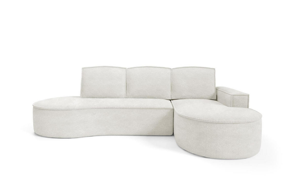 ECKSOFA Flow Weiß, mit Schlaffunktion und Kissen in Abriamo Stoff, rechte seite - Weiß, Holzwerkstoff/Textil (277/157cm) - Bettso