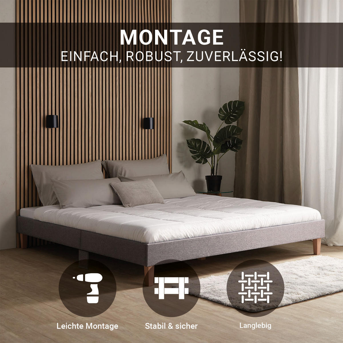 POLSTERBETT mit Lattenrost 180/200 cm in Grau - Grau, Textil (180/200cm) - Homestyle4u