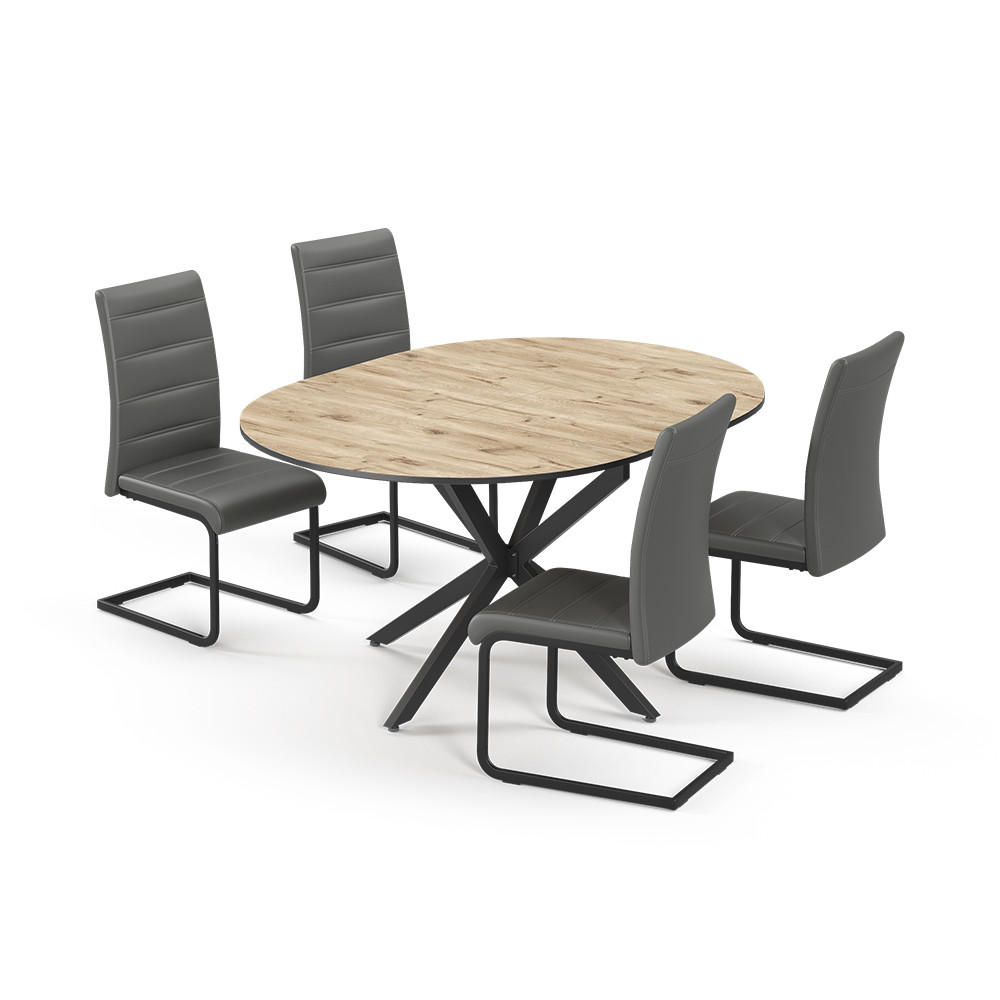 Vicco JÍDELNÍ STŮL SESTAVA Loyd, Rustikální dub/Černá, 120 x 120 cm se 4 jídelními židlemi, šedé