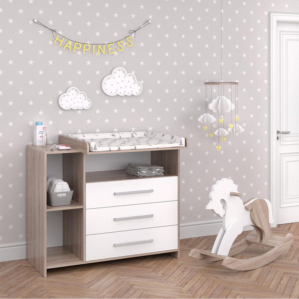 WICKELKOMMODE Oskar Weiß/Sonoma 113 x 100 cm - Weiß/Sonoma Eiche, Holzwerkstoff (113/100/53cm) - Vicco
