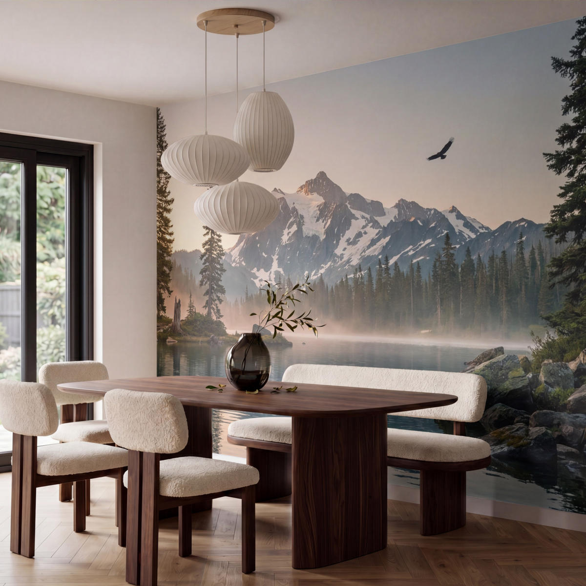 TAPETE - Berge - Wasser - Bäume - 400x280 cm - Multicolor, Papier (400/280cm) - OnlyWow
