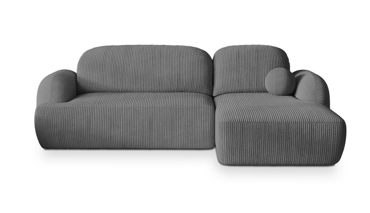 ECKSOFA MODENZA P R-S Grau Kordstoff mit Schlaffunktion - Grau, Holz (266/148cm) - MASSENO