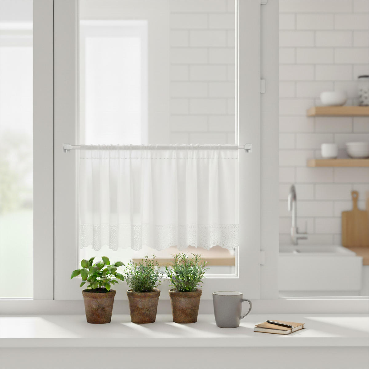 SCHEIBENSTANGEN / VITRAGESTANGEN MIT KLEBEHAKEN Geno 60-100 cm, oval, Weiß, Packung 2 Stück - Weiß, Kunststoff/Metall (1.2/2.4/100cm) - INTERDECO