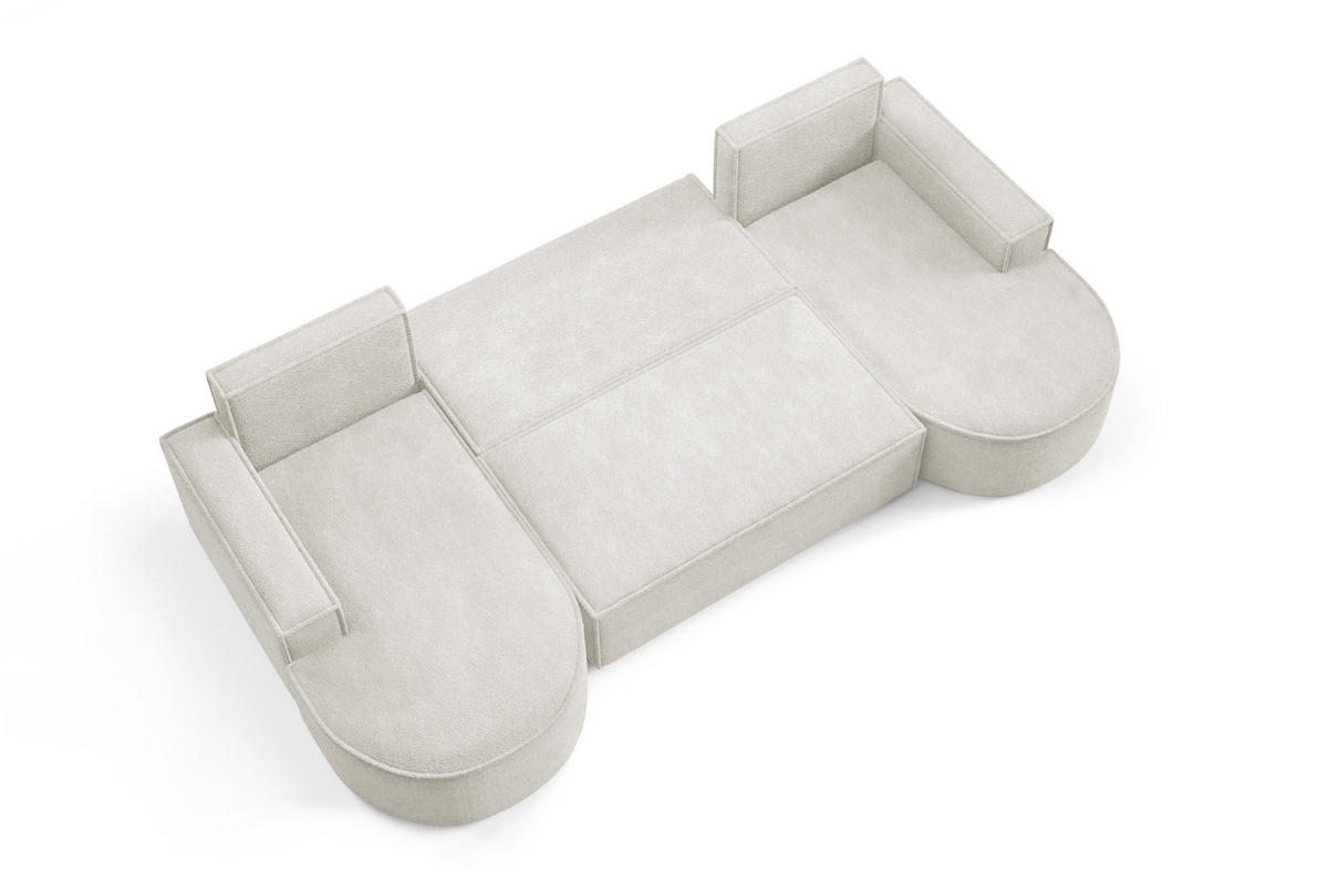 ECKSOFA MOLLY U Freistehendes, mit Schlaffunktion, 140x273cm, Bettkasten und Abnehmbaren Kissen – 316x157x88cm, Abriamo Stoff, Weiß - Weiß, Holz/Textil (316/157cm) - DomoHome