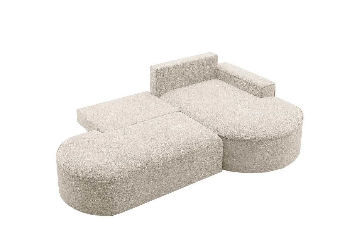 ECKSOFA mit Schlaffunktion und Bettkasten Modena Runden stoff Arena Ecru Rechts - Ecru, Holz (278/179cm) - Kaiser Möbel