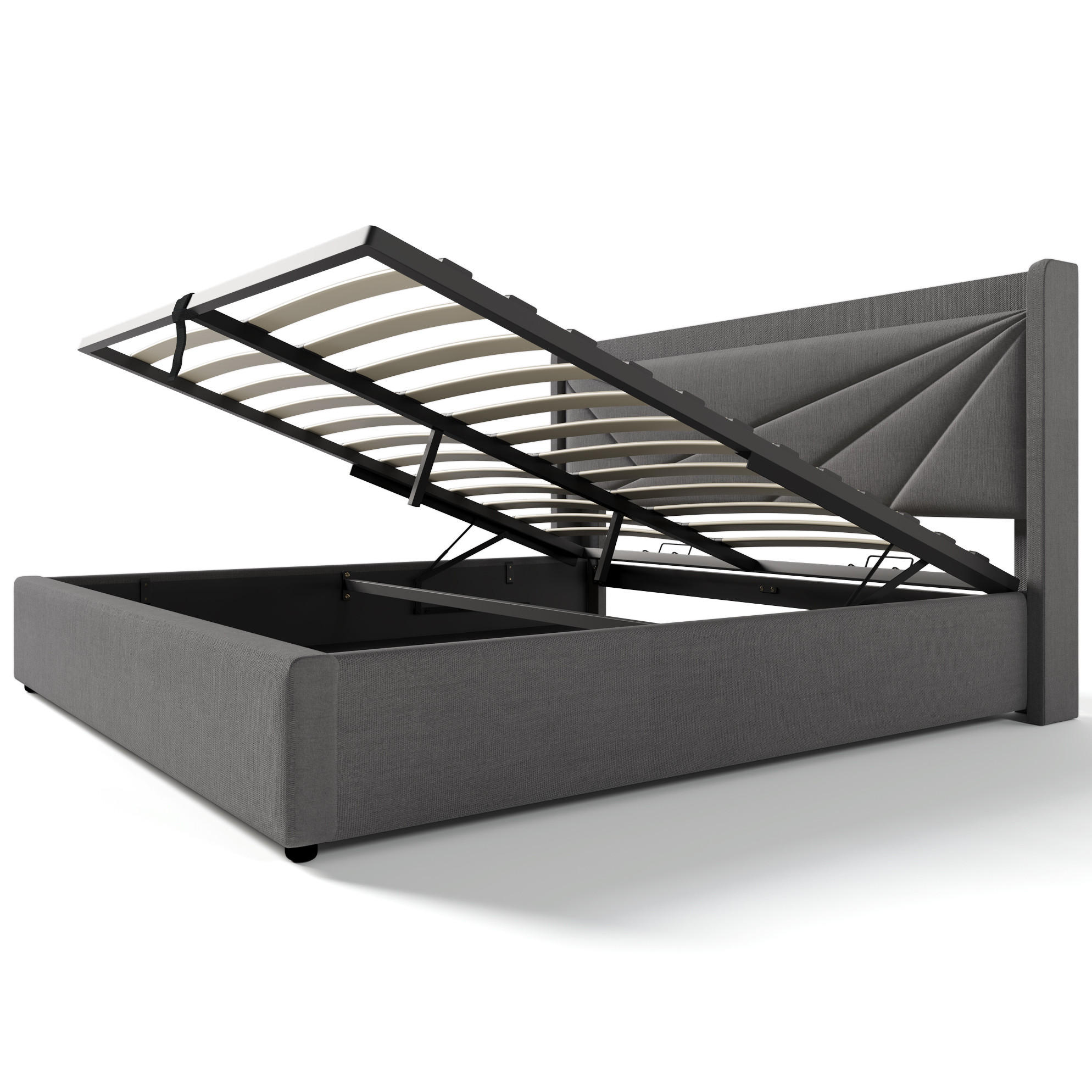POLSTERBETT Baumwoll-Leinen 140x200 cm Grau mit Bettkasten, USB- und USB-C-Anschluss, Matratze - Grau, Textil (140/200cm) - IVMEU