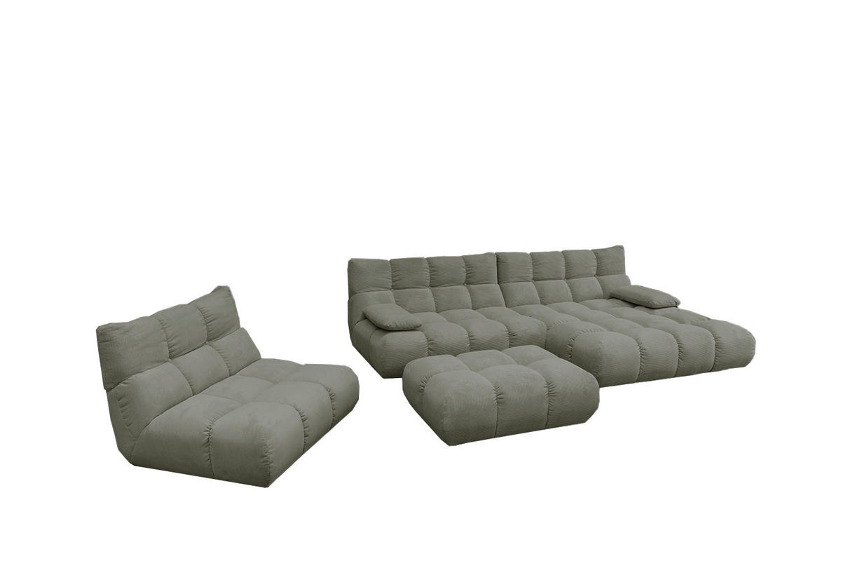 SITZGRUPPE VIVIEN 3ER SET Grün Cord - Olivgrün/Grün, Kunststoff/Textil (359/85/510cm) - KAWOLA