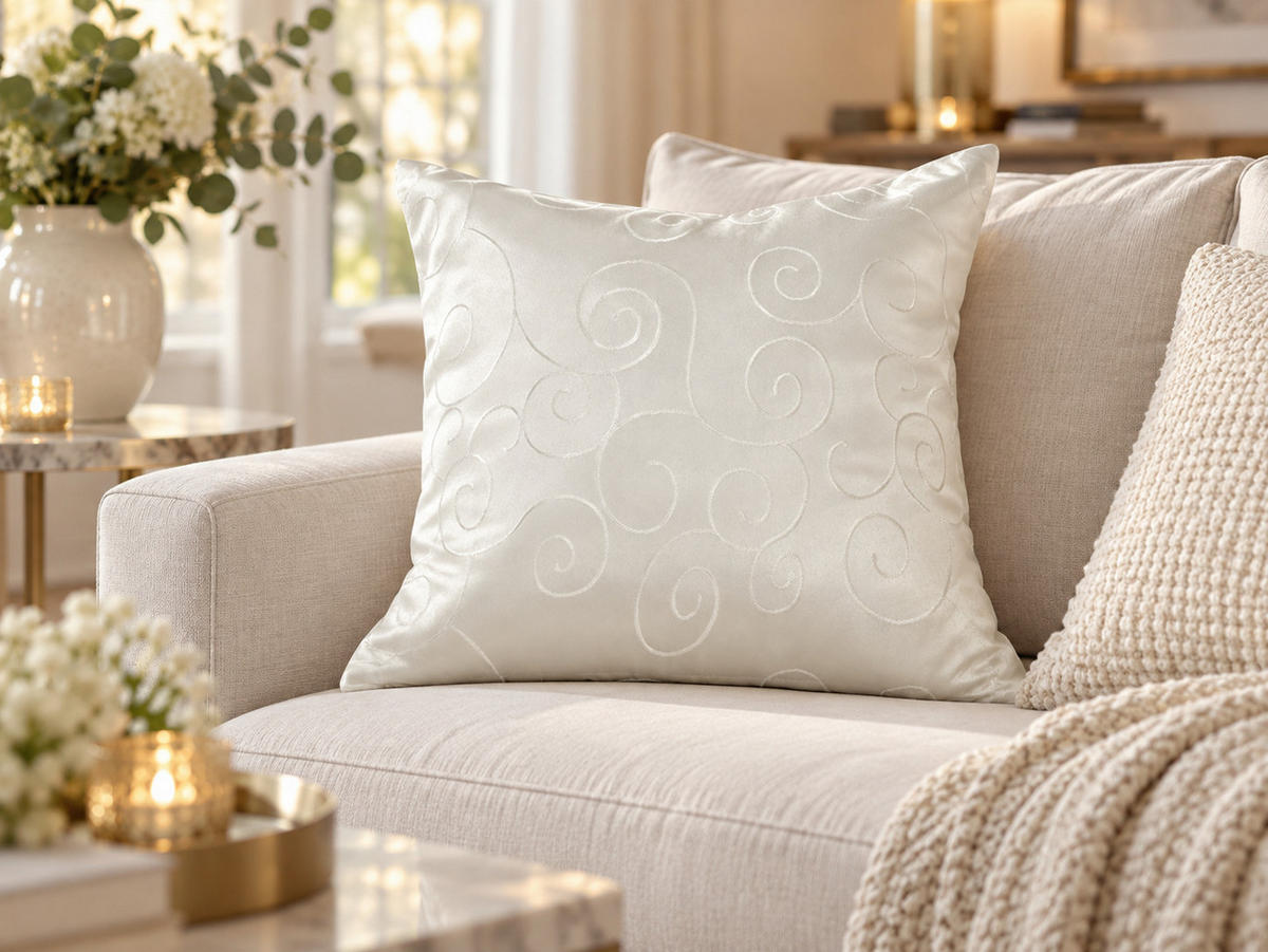 KISSENBEZUG 60/60 cm Weiß Damast Circle - Weiß, Textil (60/60cm) - TiborTex