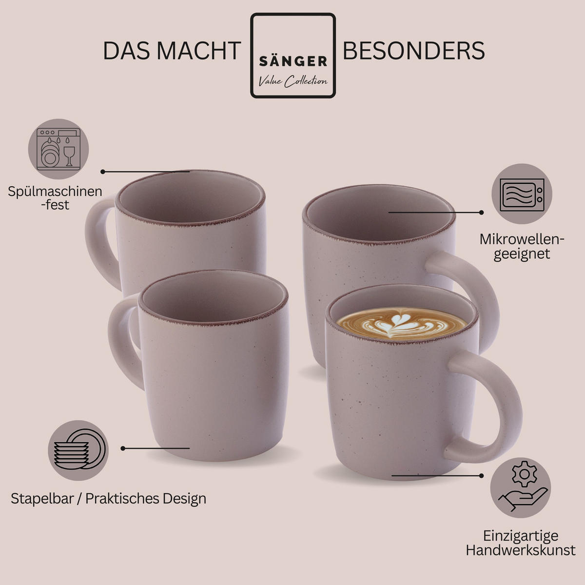 KAFFEEBECHER BOMBAY BASALT - 4 teilig aus Steingut - Lila, Stein (0.8L) - Sänger