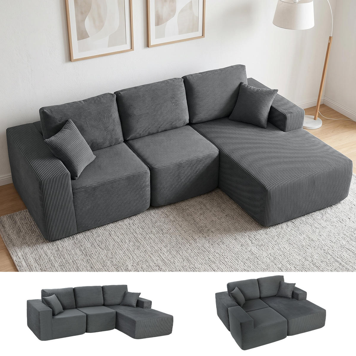ECKSOFA Dunkelgrau 267.0/168.0/85.0 cm - Dunkelgrau, Textil (168/267cm)