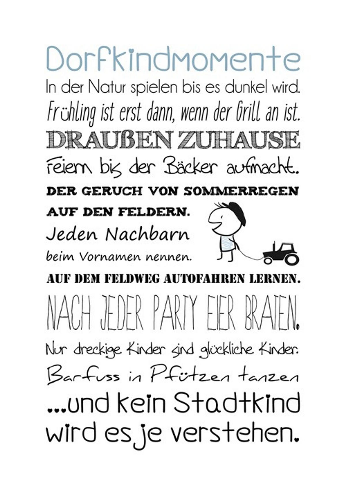 POSTER DIN A4 21x29,7 cm Dorfkind Spruch Landhaus - Blau, Papier (21/29.7/2cm) - artissimo