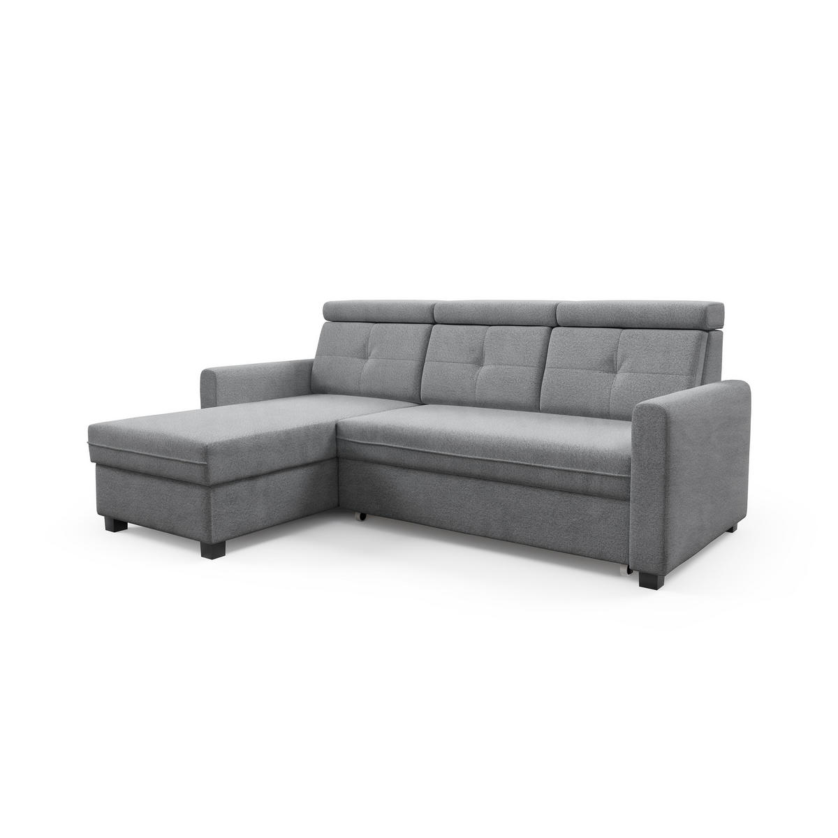 ECKSCHLAFSOFA Milano, Hellgrau, links - Hellgrau/Schwarz, Textil (217/166cm) - Beautysofa