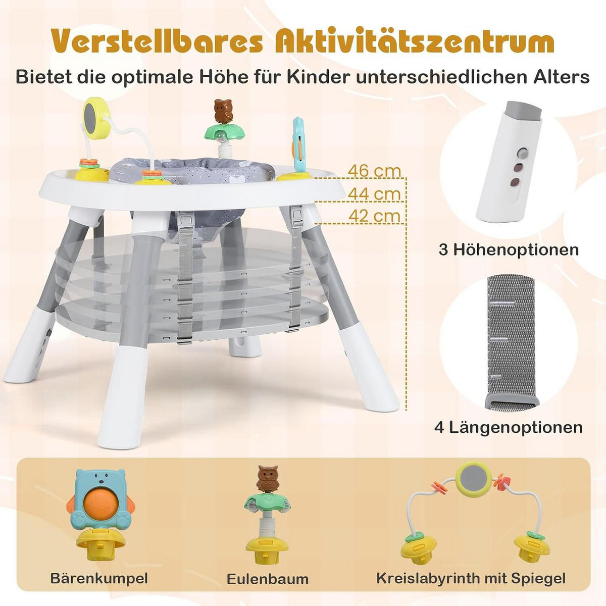 BABYHOCHSTUHL mit abnehmbarem Tablett grau - Grau, Kunststoff (60/93/60cm) - COSTWAY