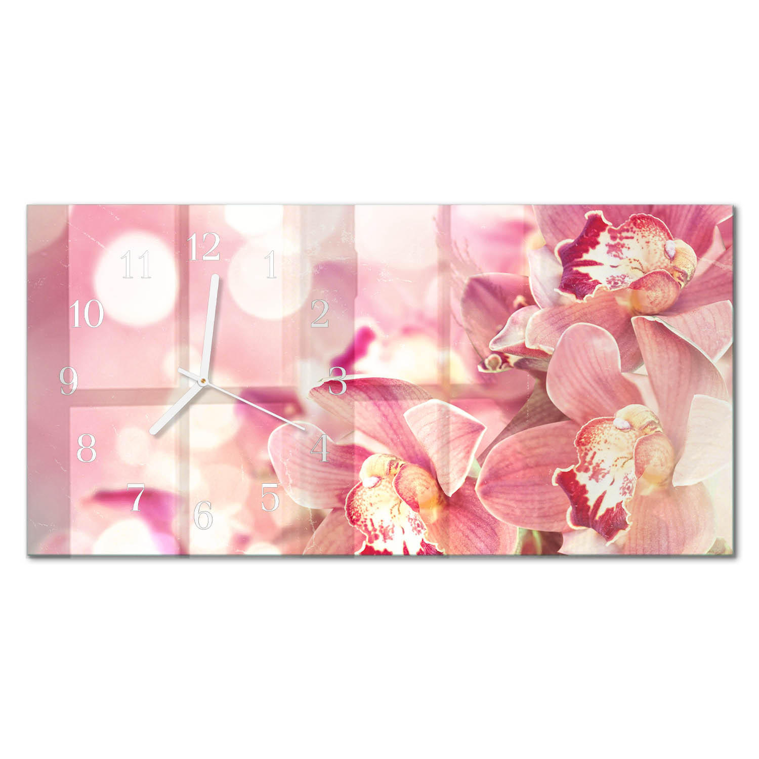 WANDUHR 60x30 cm - Blume - Pink, Glas (60/30/0.4cm) - TULUP