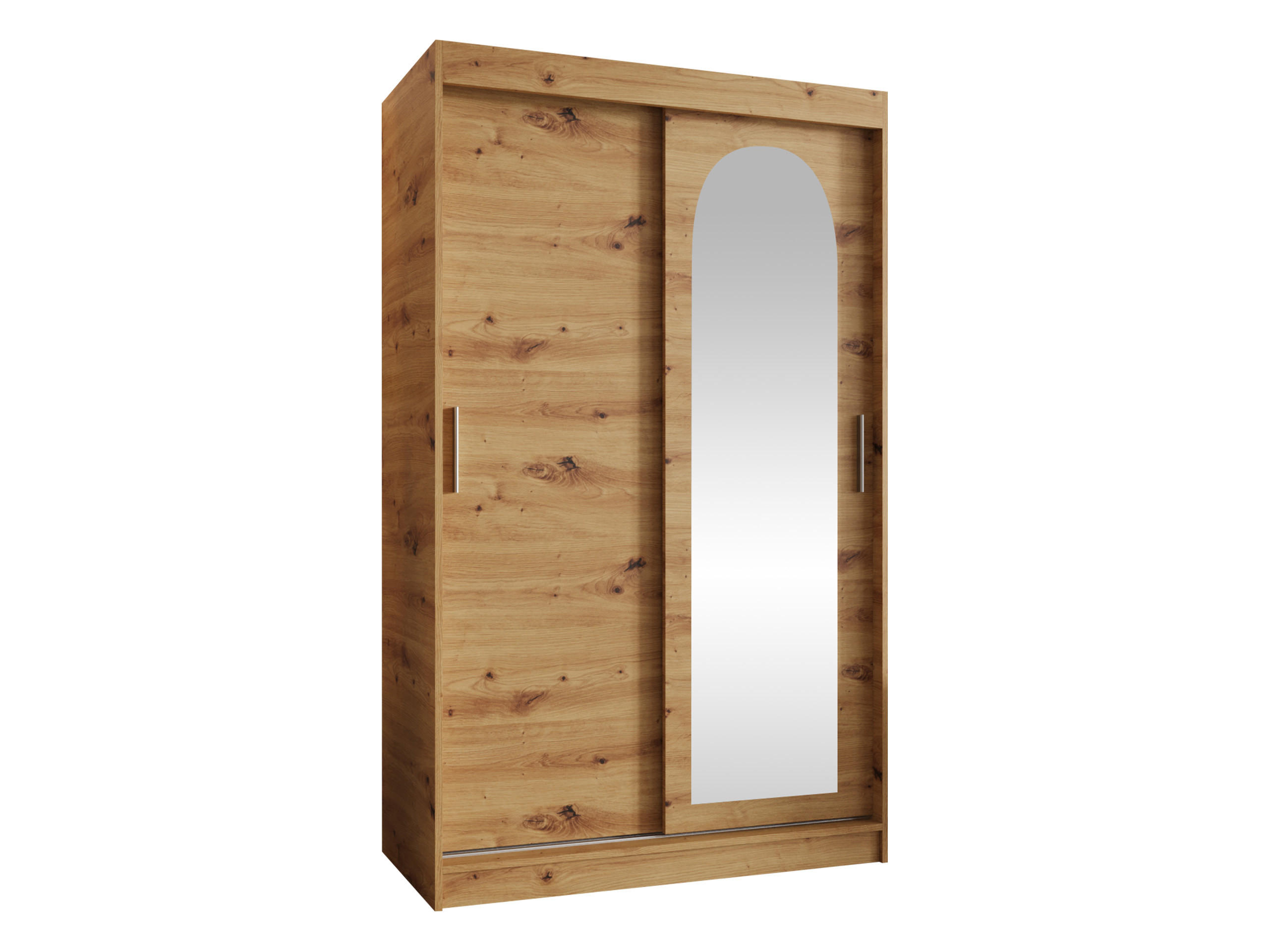 SCHWEBETÜRENSCHRANK Selfie 120 cm - Silberfarben/Eiche Artisan, Holzwerkstoff/Kunststoff (120/200/62cm) - MIRJAN24