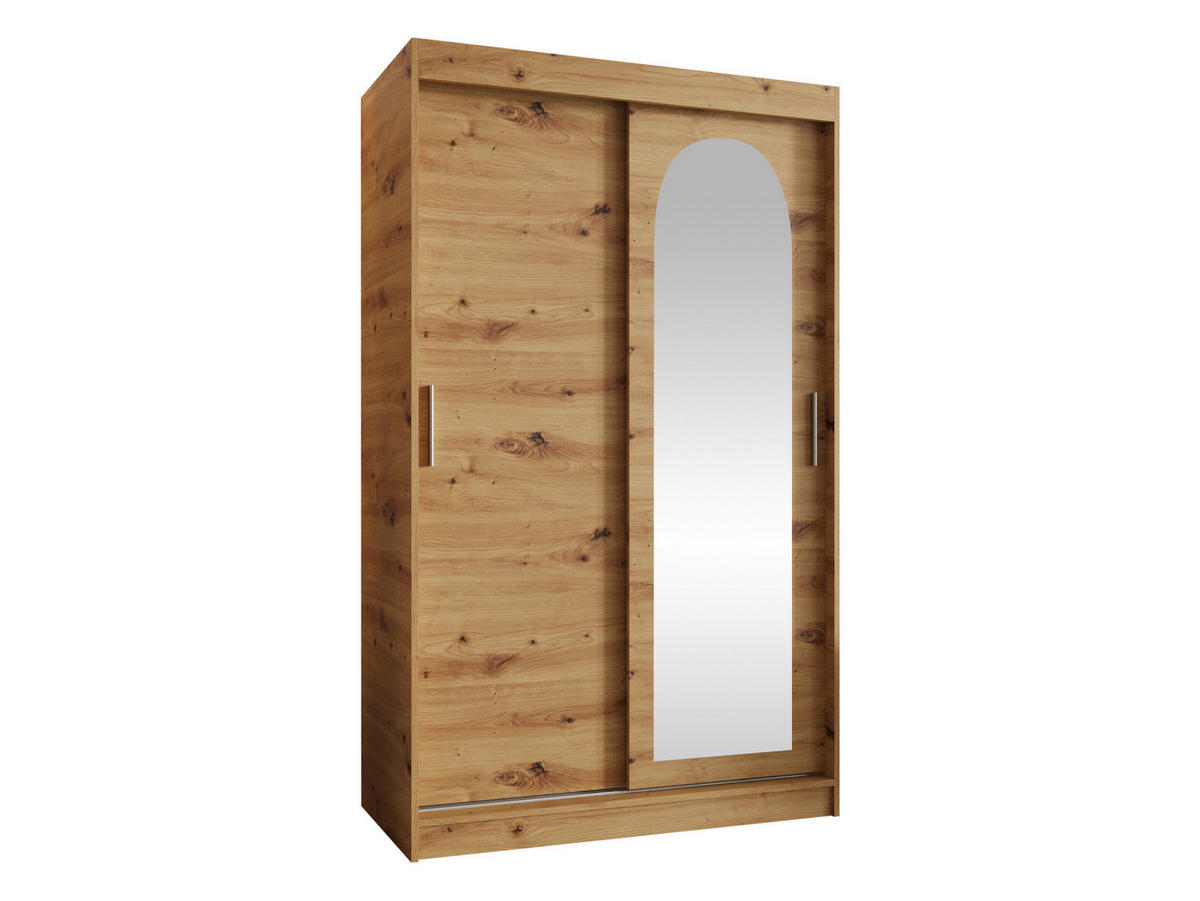 SCHWEBETÜRENSCHRANK Selfie 120 cm - Silberfarben/Eiche Artisan, Holzwerkstoff/Kunststoff (120/200/62cm) - MIRJAN24