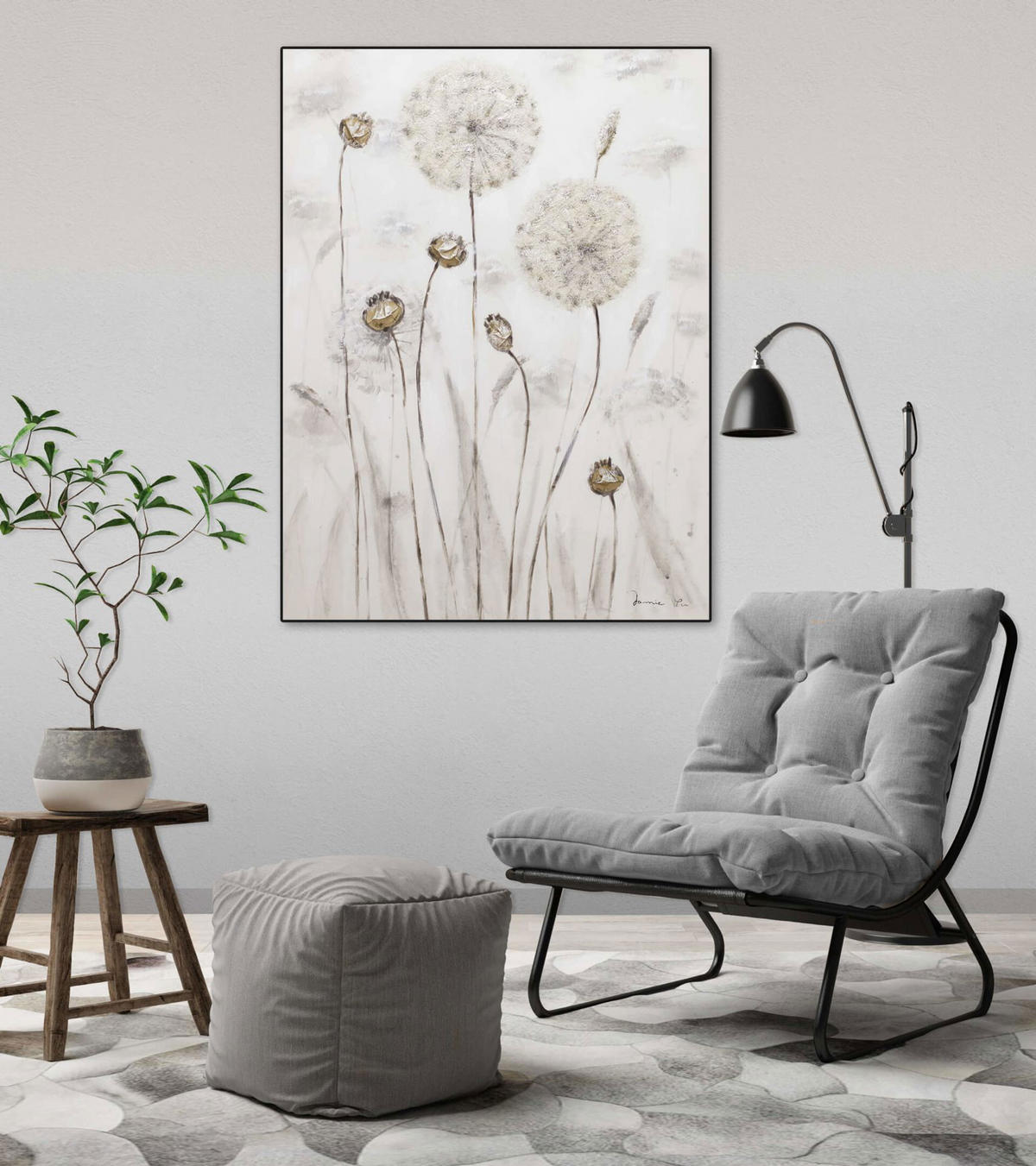 ACRYLBILD HANDGEMALT 75/100 cm - Weiß/Grau, Holz/Textil (1.9/100cm) - KUNSTLOFT