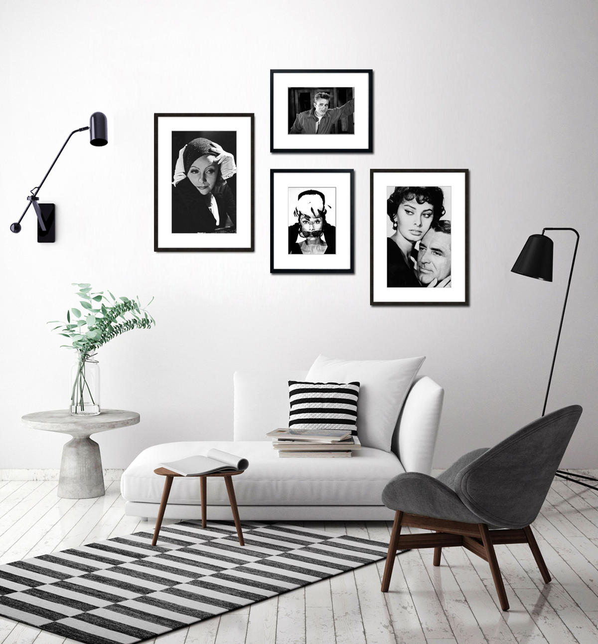 BILD mit Rahmen 51x71 cm Greta Garbo Schwarz-Weiß - Weiß, Holz (51/71cm) - artissimo