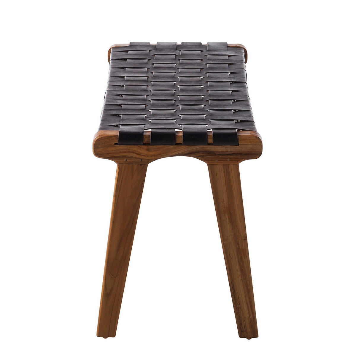 SITZBANK - Echtleder / Teak massiv - Schwarz/Teakfarben, Leder (100/40/35cm) - home24