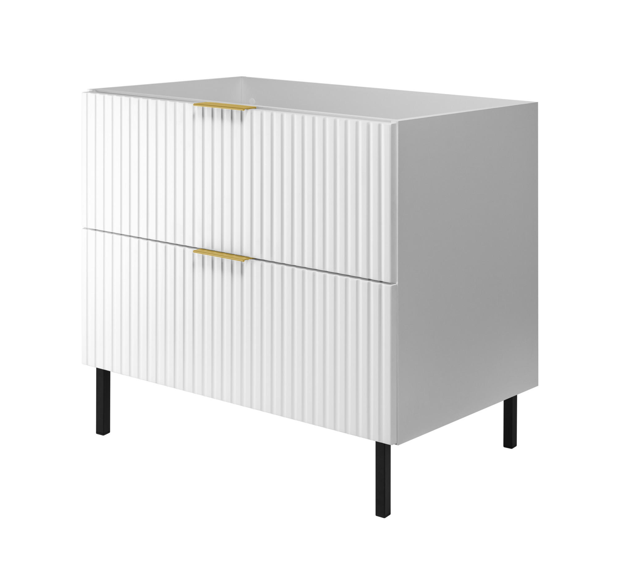 WASCHBECKUNTERSCHRANK, Weiß, 80 x 77 x 46 cm, goldener Griff, schwarze Beine, ohne Arbeitsplatte - Goldfarben/Weiß, Holzwerkstoff (80/77/46cm) - 3XE LIVING