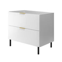WASCHBECKUNTERSCHRANK, Weiß, 80 x 77 x 46 cm, goldener Griff, schwarze Beine, ohne Arbeitsplatte - Goldfarben/Weiß, Holzwerkstoff (80/77/46cm) - 3XE LIVING