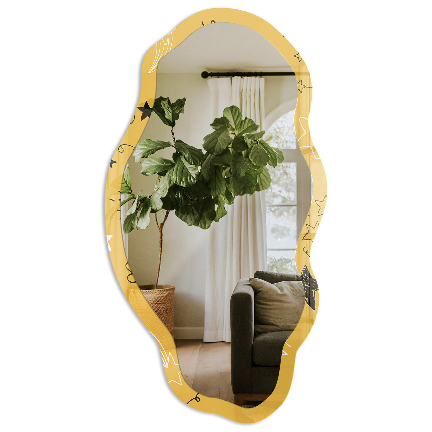 SPIEGEL 90x45 cm asymmetrisch mit Druck - Sternmotiv - Transparent, Glas (45/90/0.4cm) - TULUP